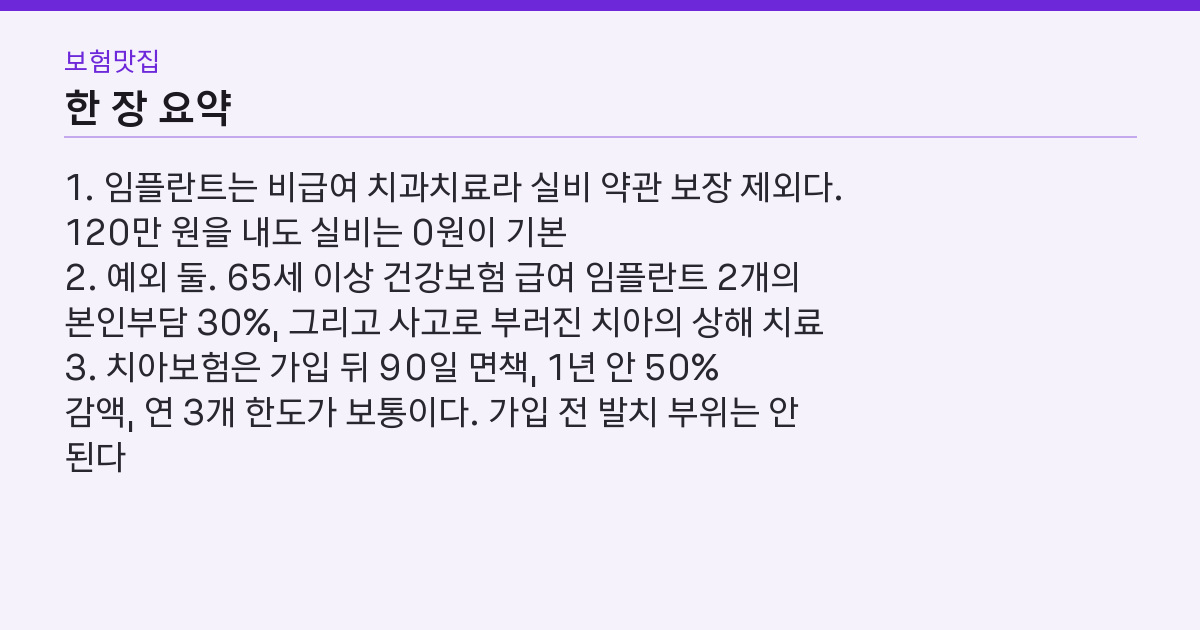 임플란트 실비, 사고로 부러져도 0원? 되는 건 65세 급여 2개 하나다
