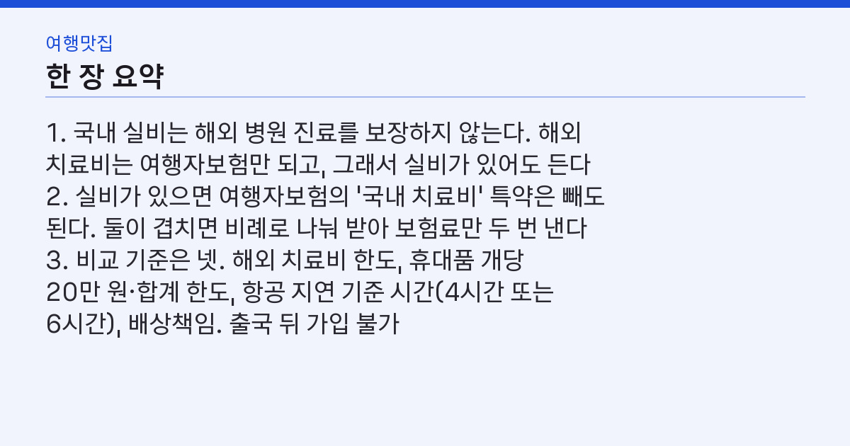 해외여행자보험 3박4일 5천 원 — 실비 있으면 빼야 하는 특약 1개