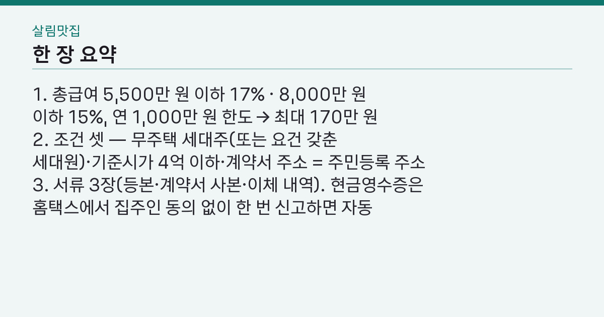 연말정산 월세 세액공제 최대 170만 원, 왜 전입신고 하나로 0원일까 핵심 3줄 요약